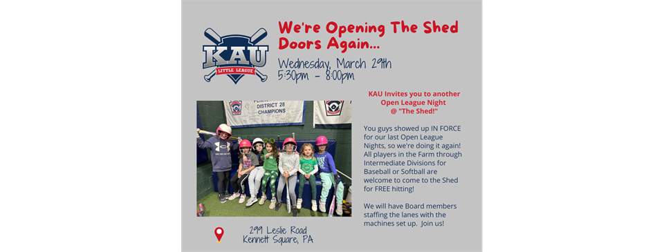March 29th - Open League Night in The Shed!