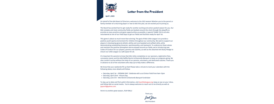 2023 Opening Day President's Letter